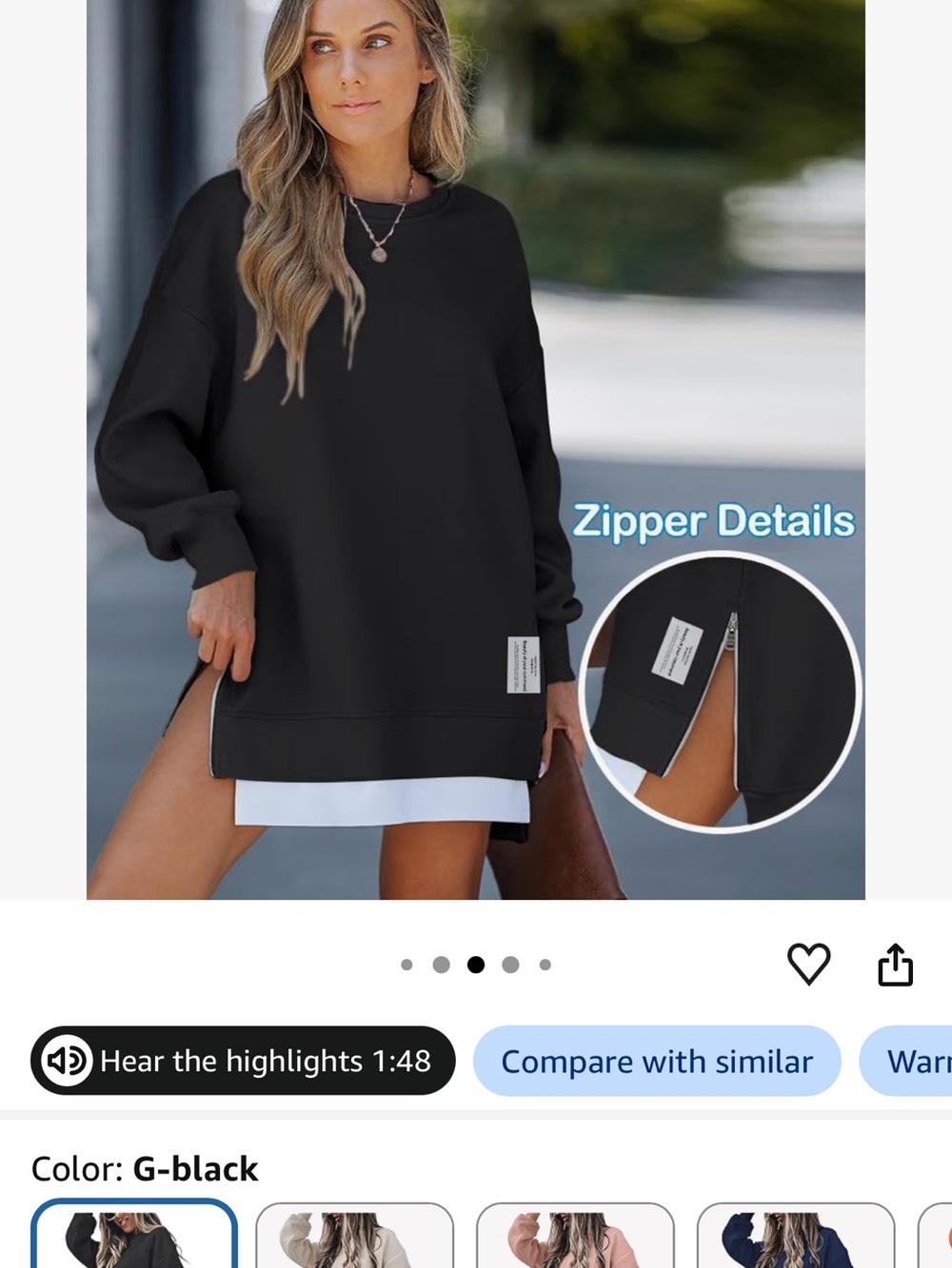 Mango Black Oversized Sweatshirt Dress with Side Zipper Detail - Picture 3 of 3